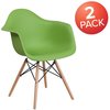 Flash Furniture 2 Pk. Alonza Series Green Plastic Chair with Wooden Legs 2-FH-132-DPP-GN-GG